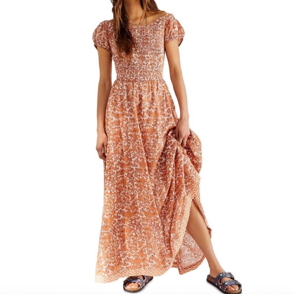 Free People Ultraviolet Maxi Dress in Tea Combo L Prairie Cut Out Back Boho
